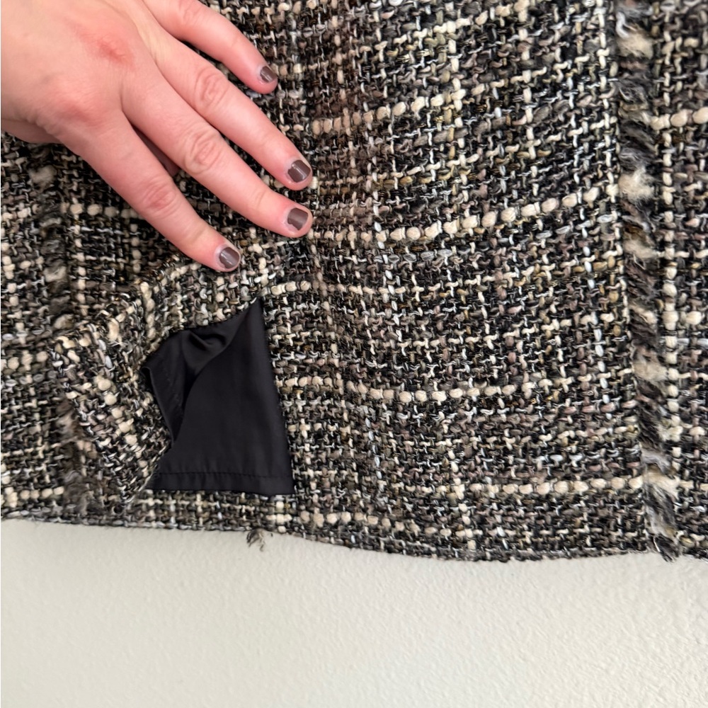 J. Crew Wool Woven Eyelash Fringe Trim Lined Pepper Tweed Midi Dress size 12 - Picture 7 of 9
